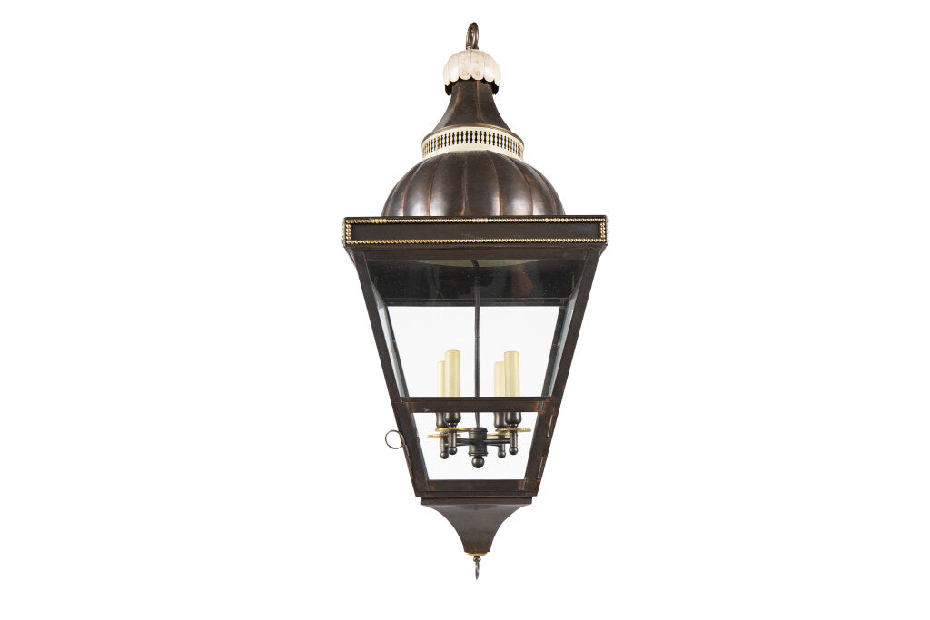 Patinated Tole And Gilt Bronze Empire Style Four Light  Lantern Default