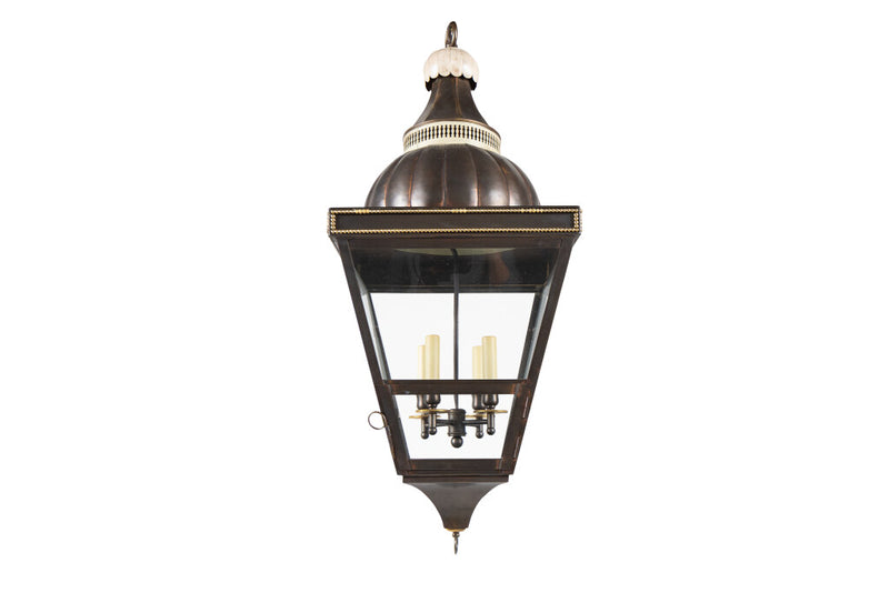 Patinated Tole And Gilt Bronze Empire Style Four Light  Lantern