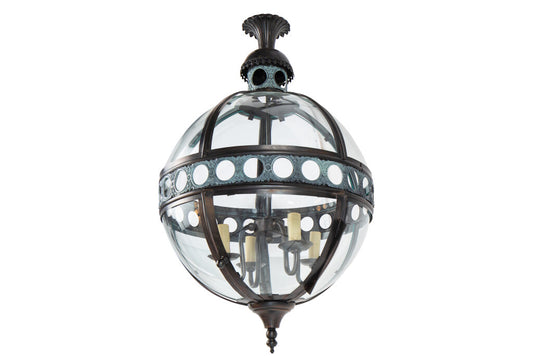 Patinated Tole And Bent Glass Paneled Victorian Style Four Light Default