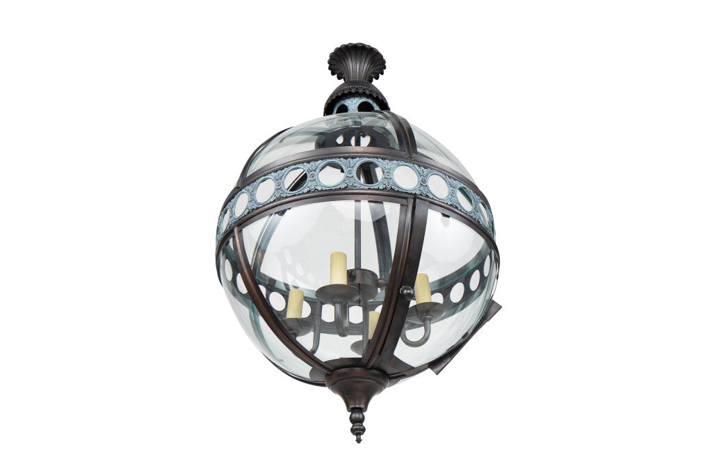 Patinated Tole And Bent Glass Paneled Victorian Style Four Light Default