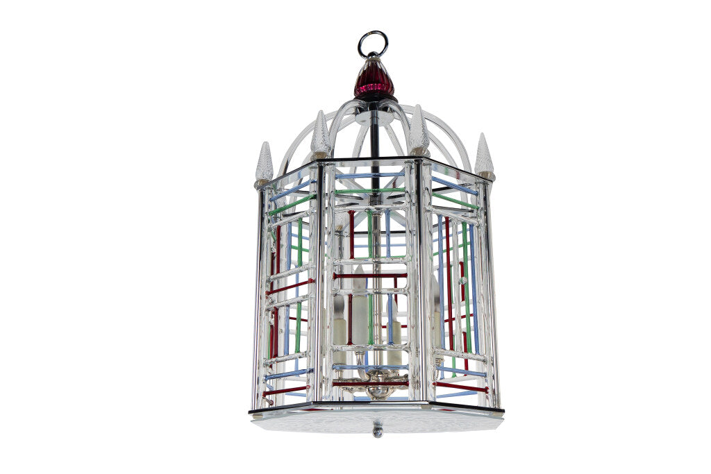 Venetian Glass Multi Colored Cage Form Six Light Lantern Default