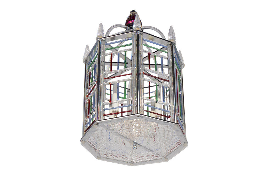 Venetian Glass Multi Colored Cage Form Six Light Lantern Default