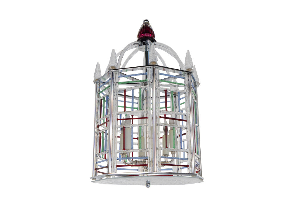 Venetian Glass Multi Colored Cage Form Six Light Lantern Default