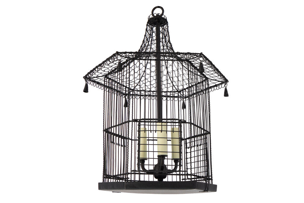 Painted Iron And Mesh Hexagonal Caged Shaped "MIKADO" Three Ligh Default