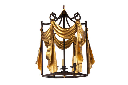 TENDE  Black And Gilt Iron Three Light Lantern With Swag And Dra Default