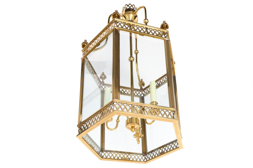 Nickeled Bronze, Brass And Paneled Glass ARUNDEL Hexagonal Shape Default