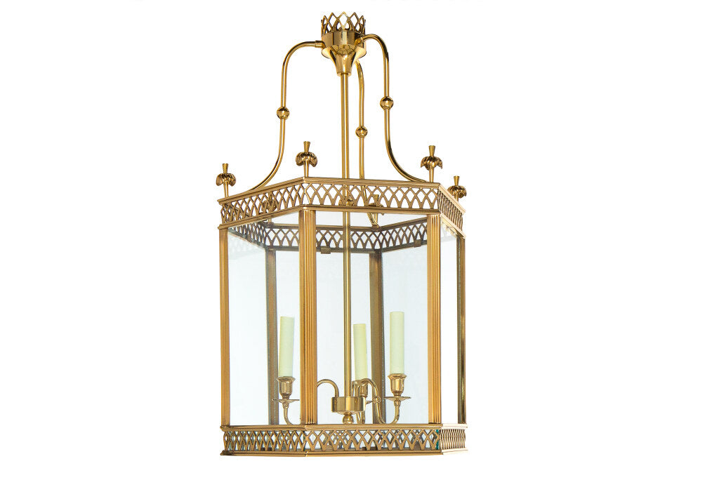 Nickeled Bronze, Brass And Paneled Glass ARUNDEL Hexagonal Shape Default