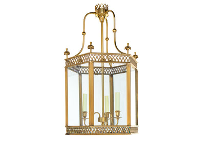 Nickeled Bronze, Brass And Paneled Glass ARUNDEL Hexagonal Shape Default