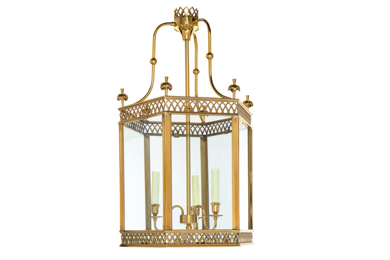 Nickeled Bronze, Brass And Paneled Glass ARUNDEL Hexagonal Shape
