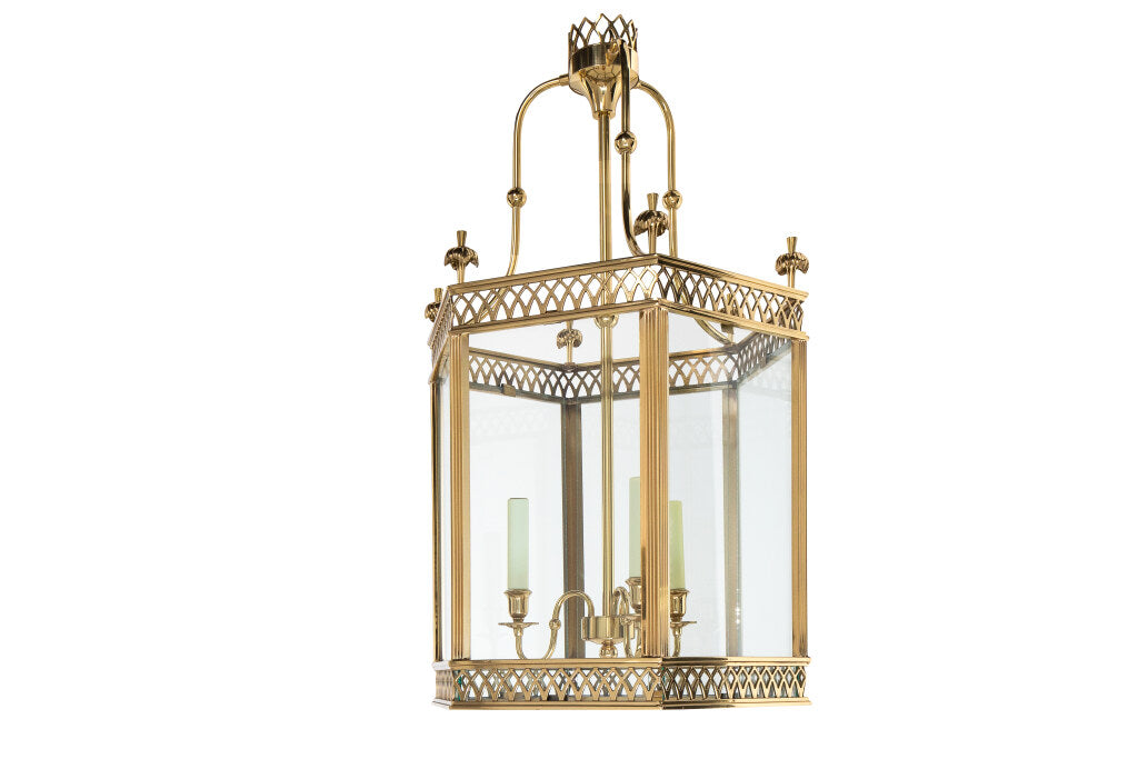 Nickeled Bronze, Brass And Paneled Glass ARUNDEL Hexagonal Shape Default