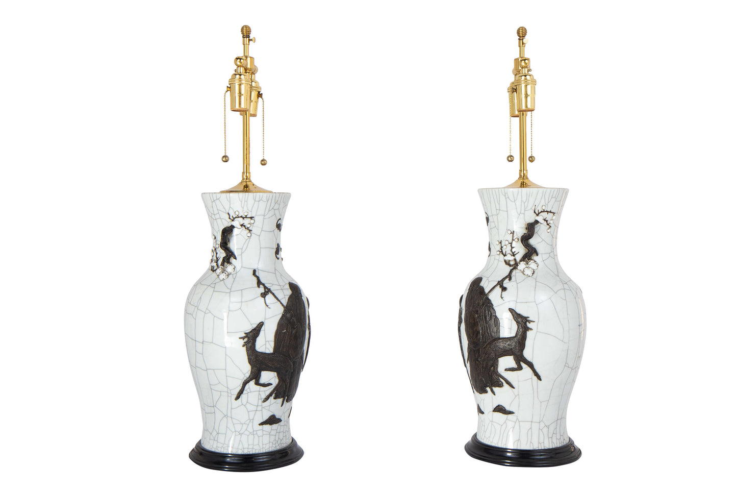 Crackleware Chinese Porcelain Lamps With Applied Decoration, Chi